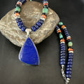 Lapis Turquoise Spiny Necklace Southwestern Pendant 22" | Sterling Silver | Authentic Native American Handmade | 19469