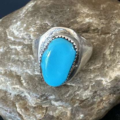 Blue Kingman Turquoise Navajo Sterling Silver Ring Size 11 19408