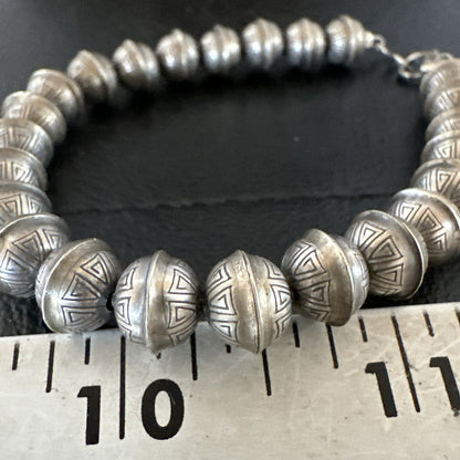 Handmade Stamped Navajo Pearls 8mm Beads 7” Sterling Silver Bracelet 93387
