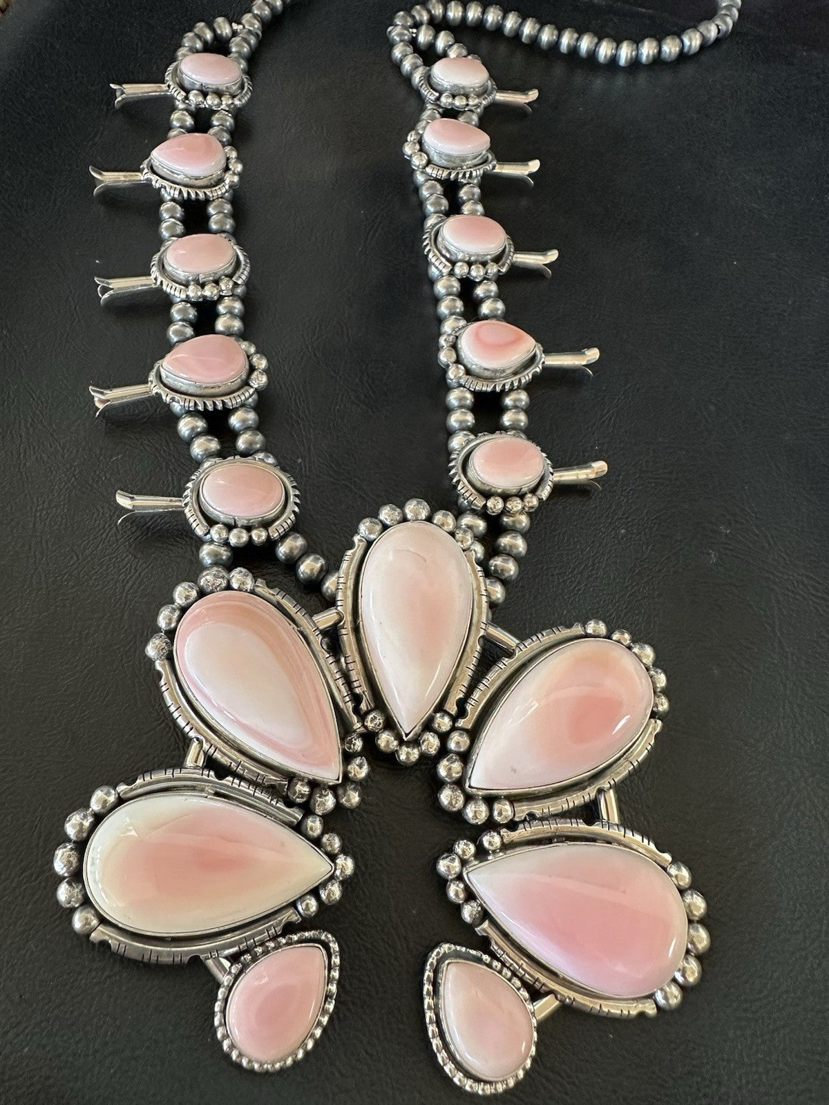XXL Pink Queen Conch Navajo Squash Sterling Silver Naja Necklace Earrings 19462