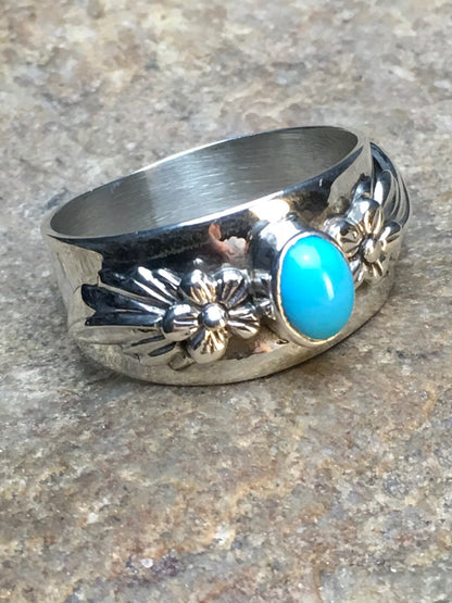 Native American Blue Turquoise Ring Navajo Sterling Silver Size 11.75 8921