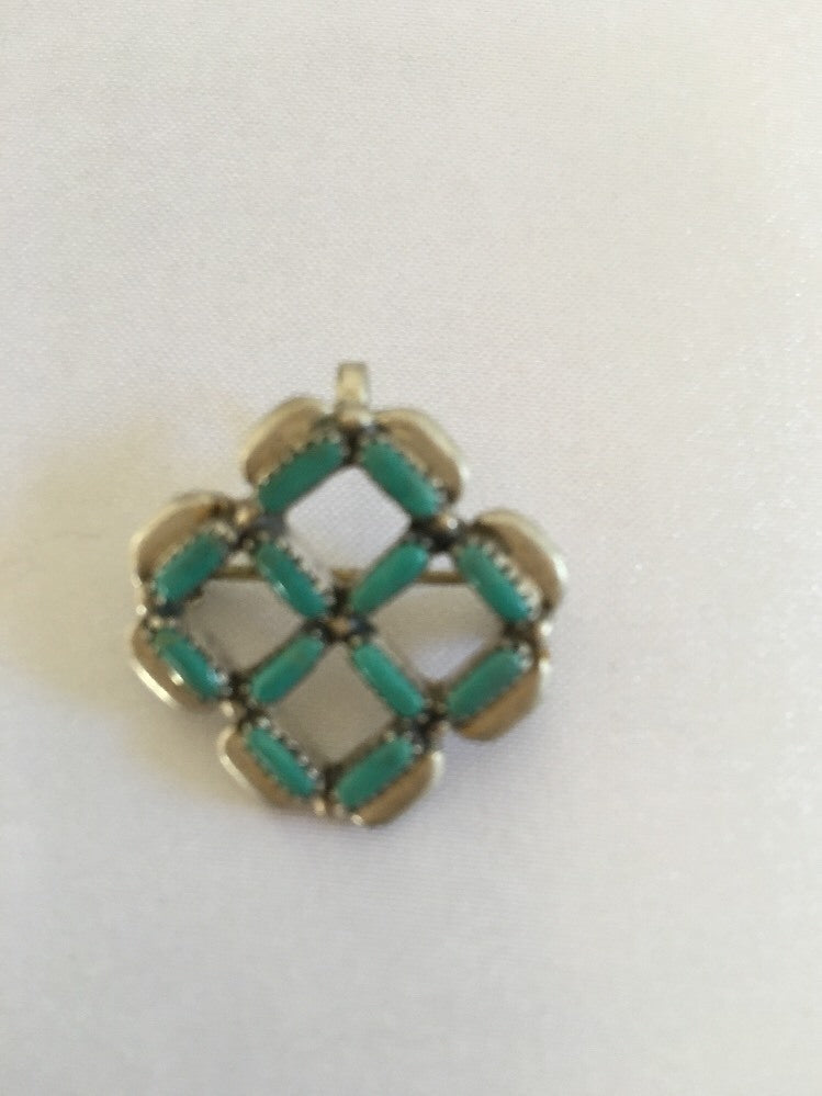 Zuni Turquoise Pin Pendant Sterling Silver Indian Signed 08026
