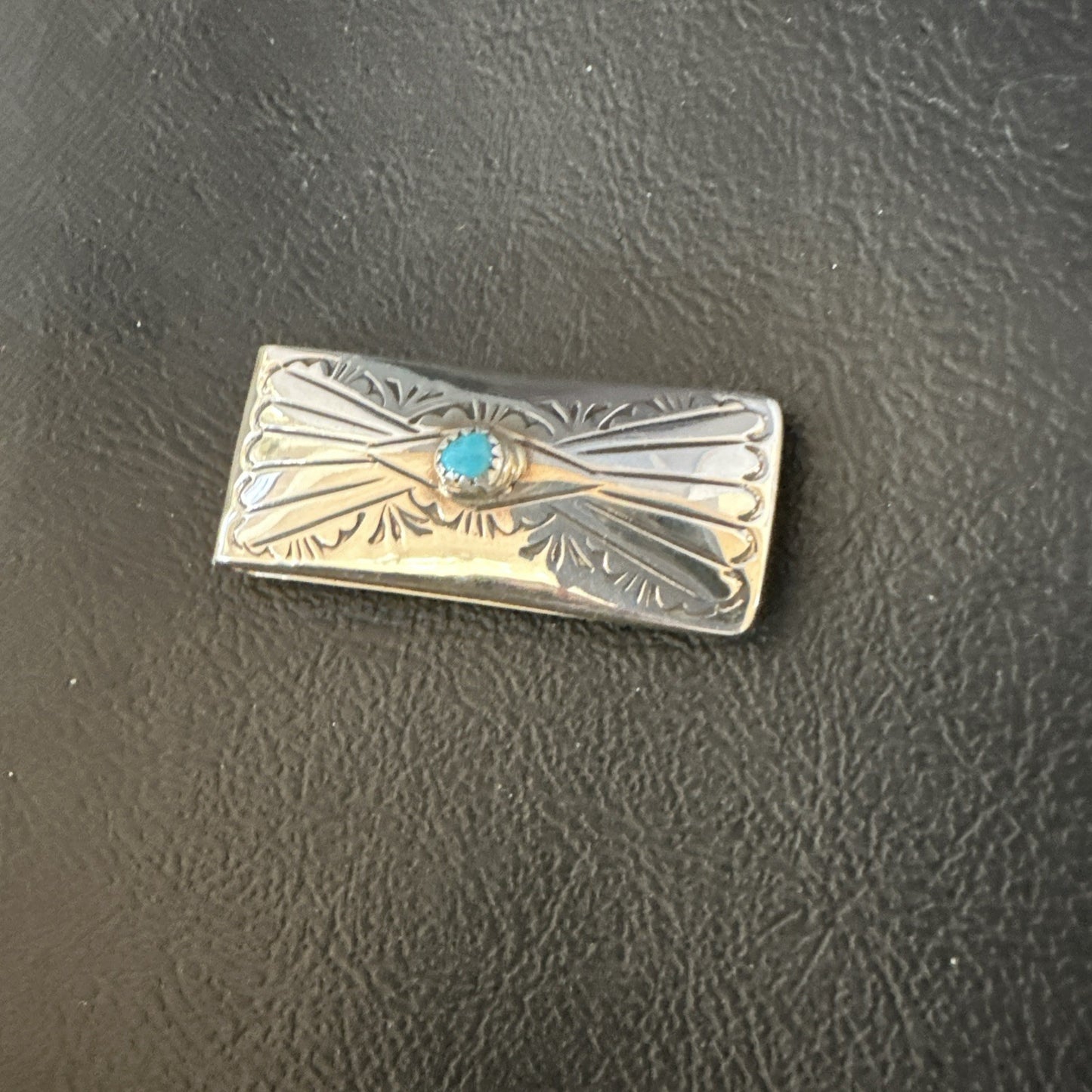 Mens Blue Turquoise Navajo Credit Card Holder Stamped Silver Money Clip 19734