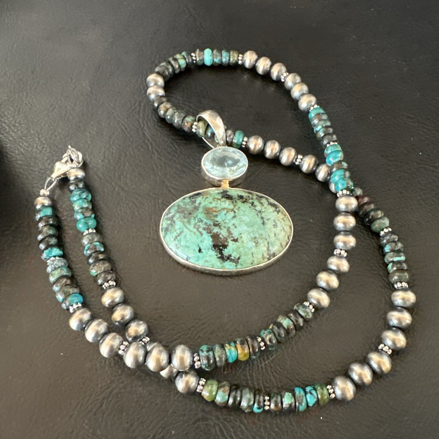 Mens Blue Spiderweb Turquoise Pendant Navajo Sterling Silver Necklace 18068