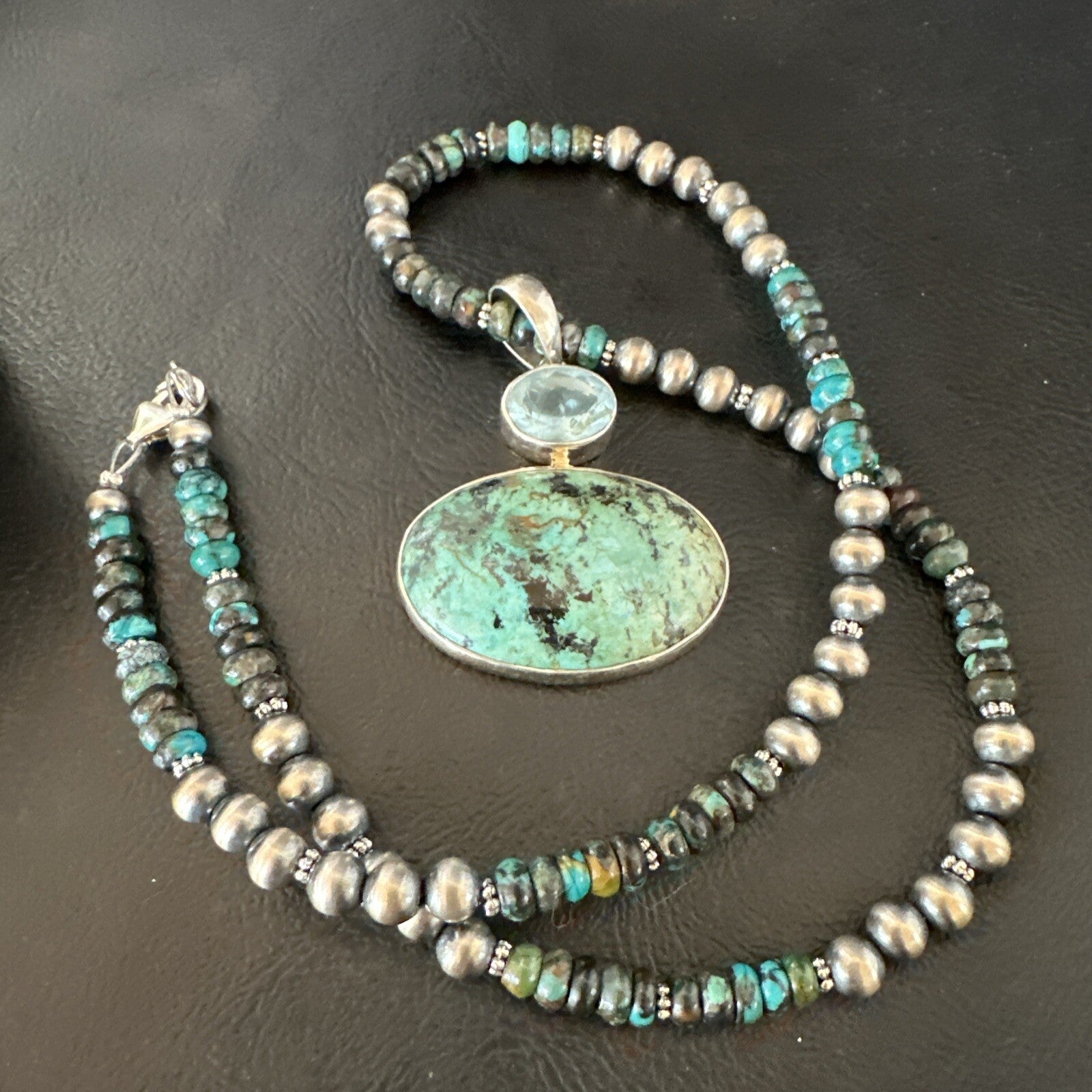 Mens Blue Spiderweb Turquoise Pendant Navajo Sterling Silver Necklace 18068