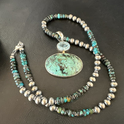 Mens Blue Spiderweb Turquoise Pendant Navajo Sterling Silver Necklace 18068