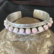 Navajo Pink Conch Cluster Cuff Bracelet | Sterling Silver | Authentic Native American Handmade | 18854