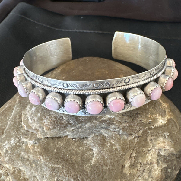 Navajo Pink Conch Cluster Cuff Bracelet | Sterling Silver | Authentic Native American Handmade | 18854