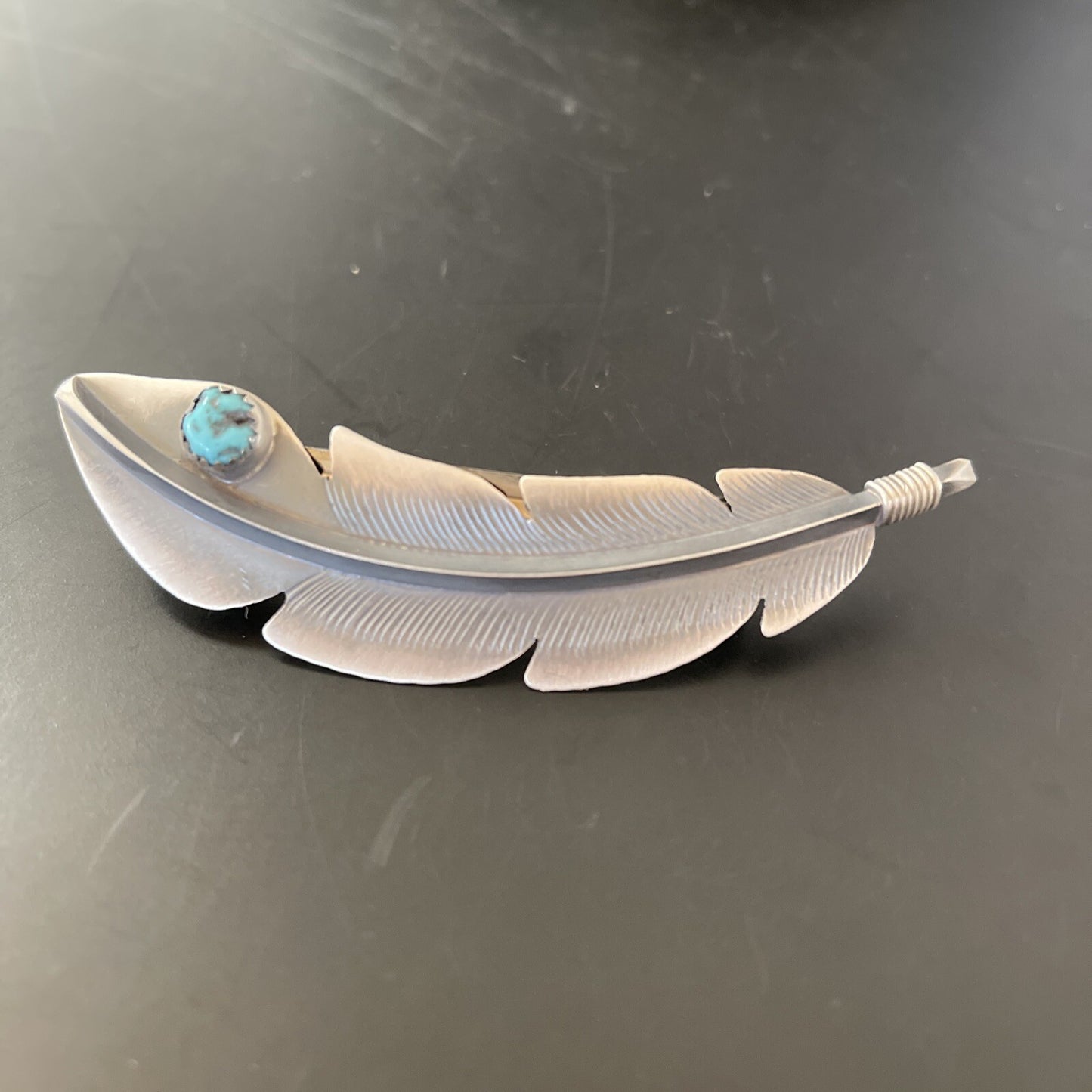 Womens Blue Turquoise Inlay Navajo Sterling Feather Barrett 02081N