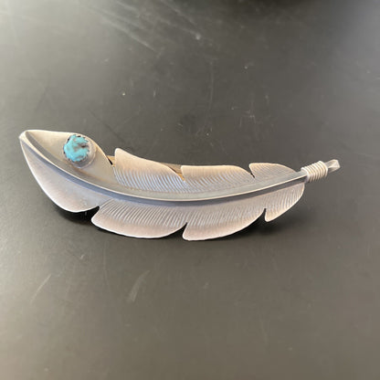Womens Blue Turquoise Inlay Navajo Sterling Feather Barrett 02081N