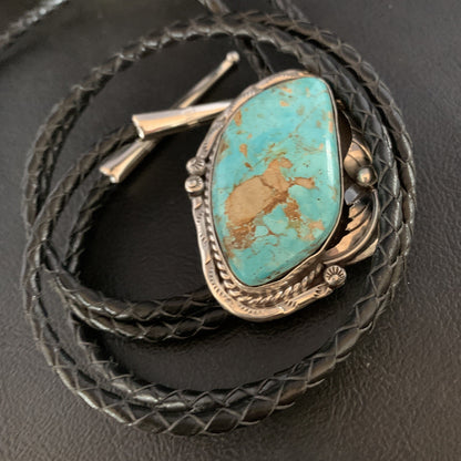 Native Mens Bolo Tie Blue Royston Turquoise Sterling Silver Navajo 14111N