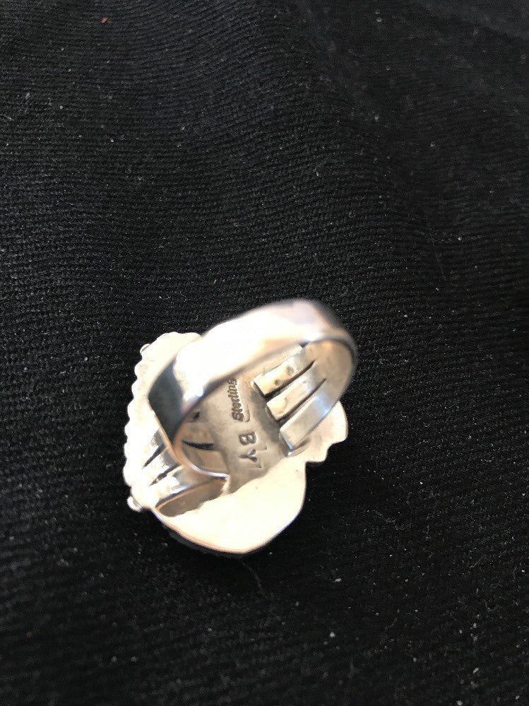 Crazy Horse & Blue Turquoise Navajo Indian Sterling Silver Ring Size 8 14698