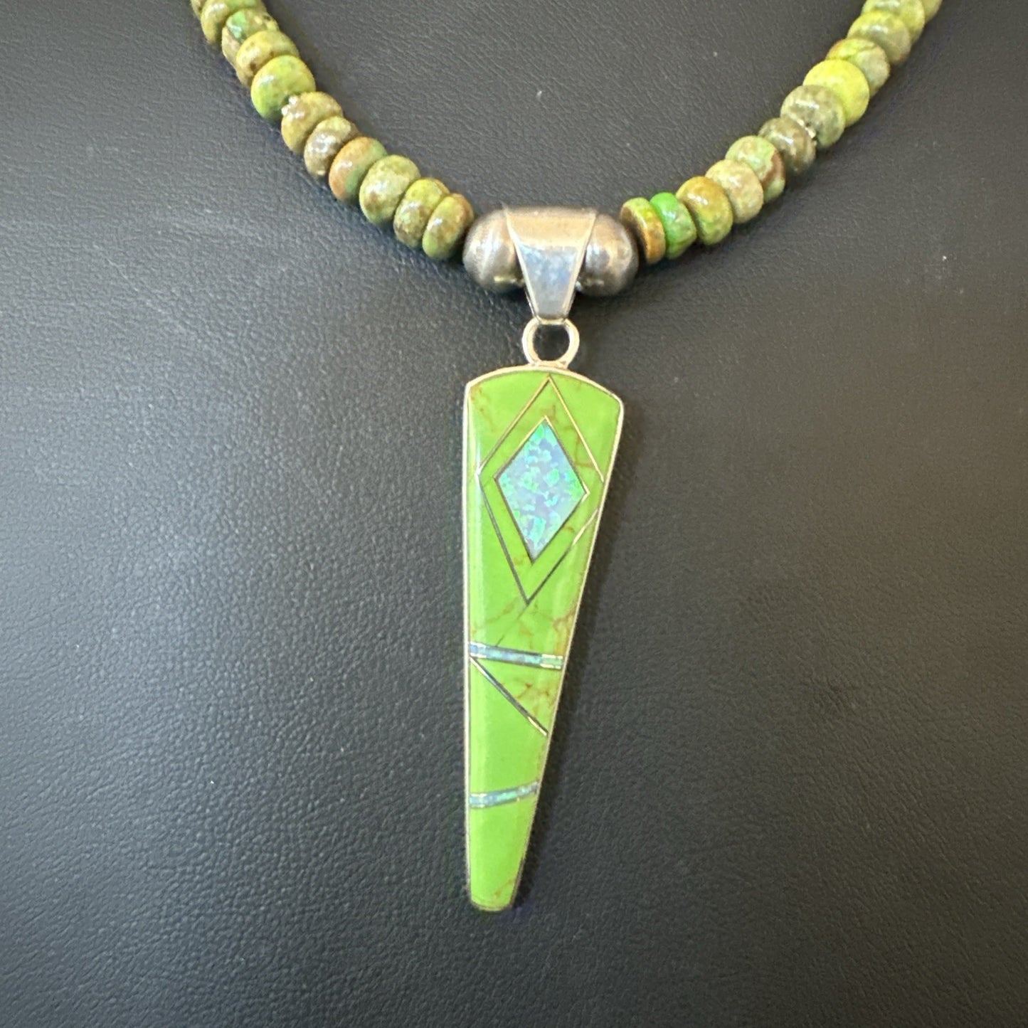 Womens Green Gaspeite Turquoise Opal Pendant Sterling Silver Necklace 19547