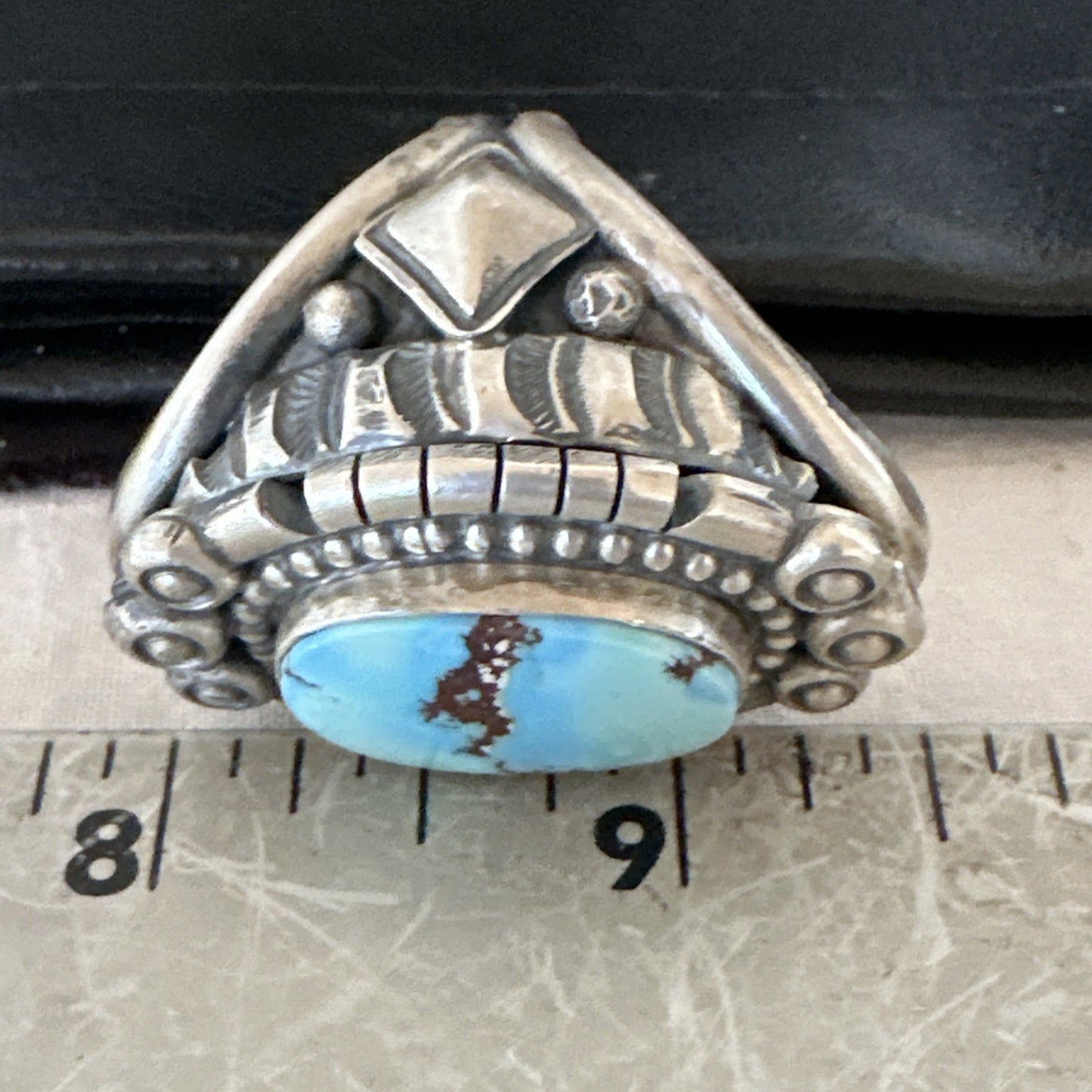 Handmade Navajo Sterling Silver  Blue Kingman Turquoise Ring Size 9 19621