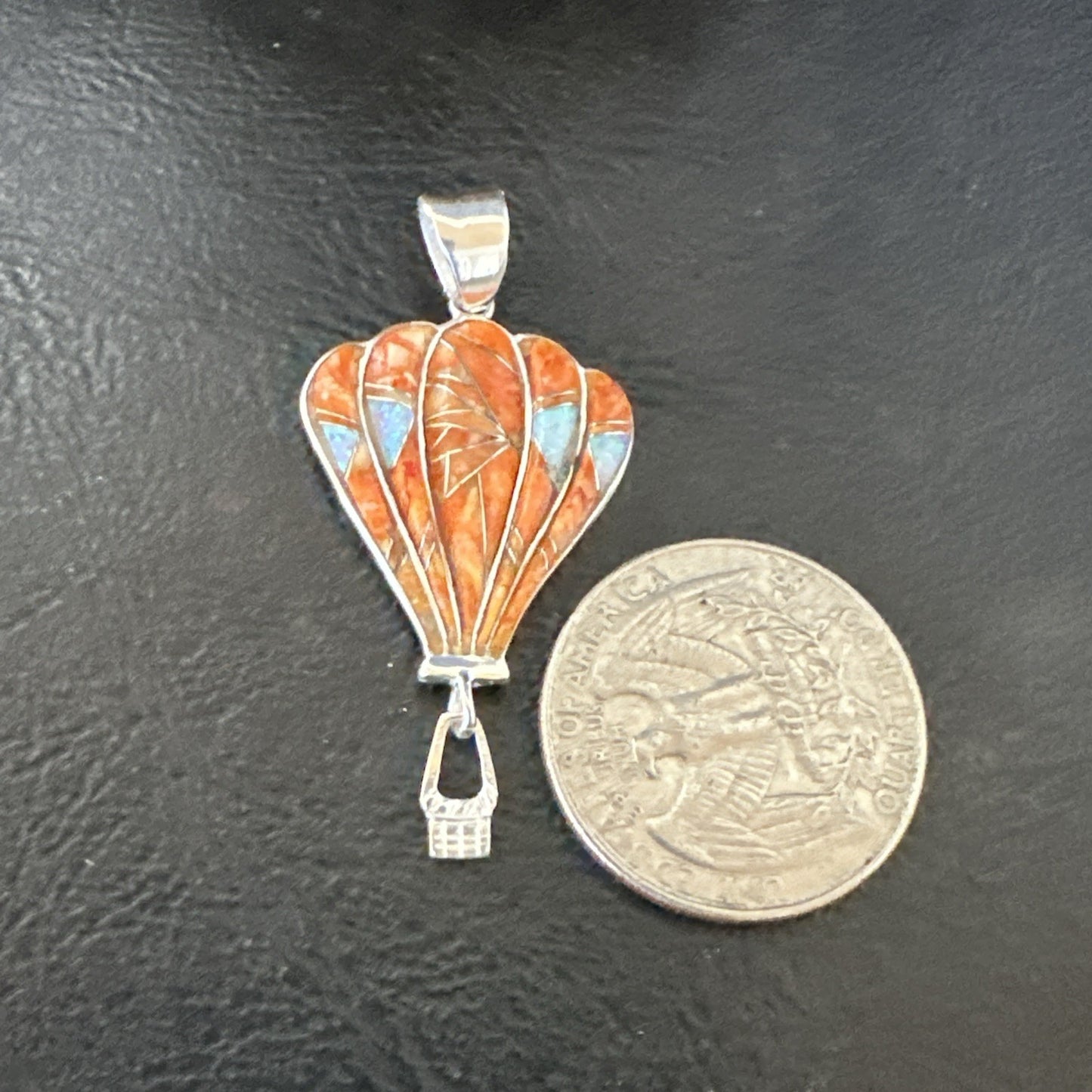Balloon Orange Spiny Opal Pendant Navajo Sterling Silver 19259