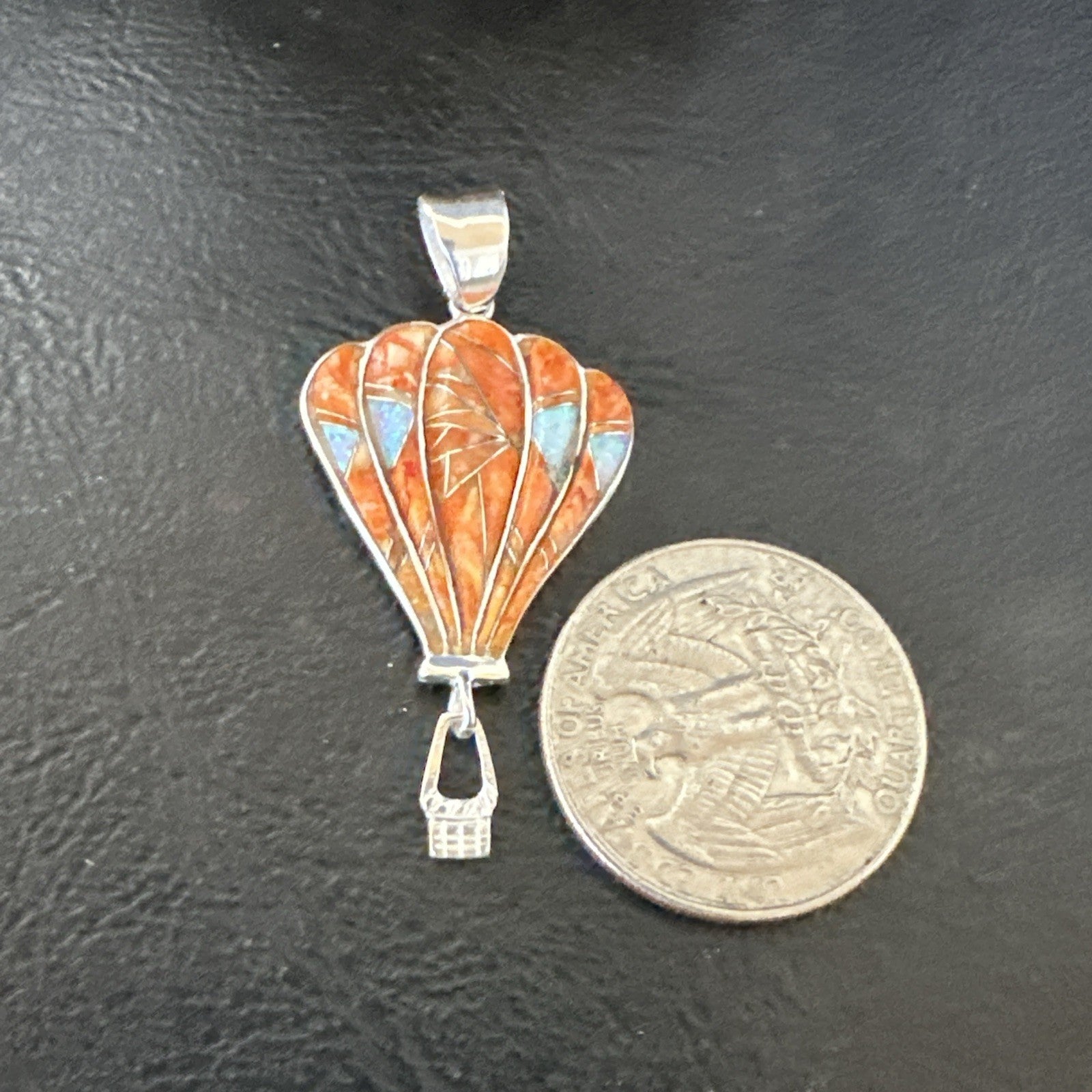 Balloon Orange Spiny Opal Pendant Navajo Sterling Silver 19259
