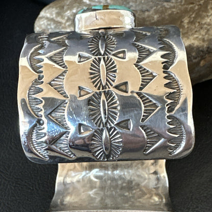 Navajo Green Royston TURQUOISE Stamped Sterling Silver Cuff Bracelet 17938