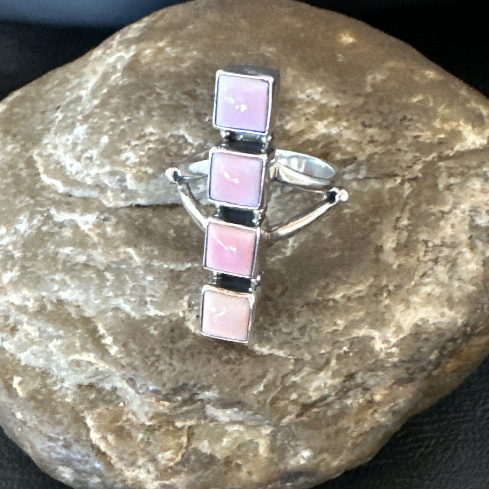 Gorgeous Square Pink Conch Cluster Ring Handmade Navajo Sz 8.5 18781