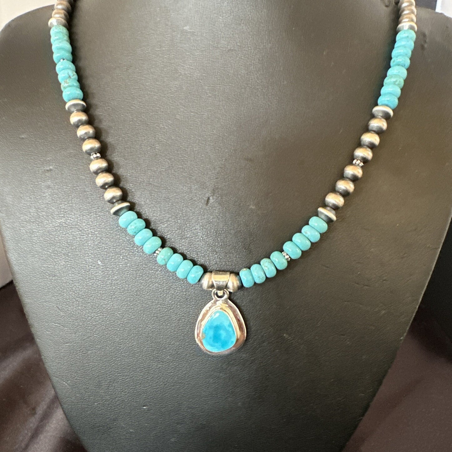 WoMens Blue Kingman Turquoise Pendant Navajo Sterling Silver Necklace 21" 17965