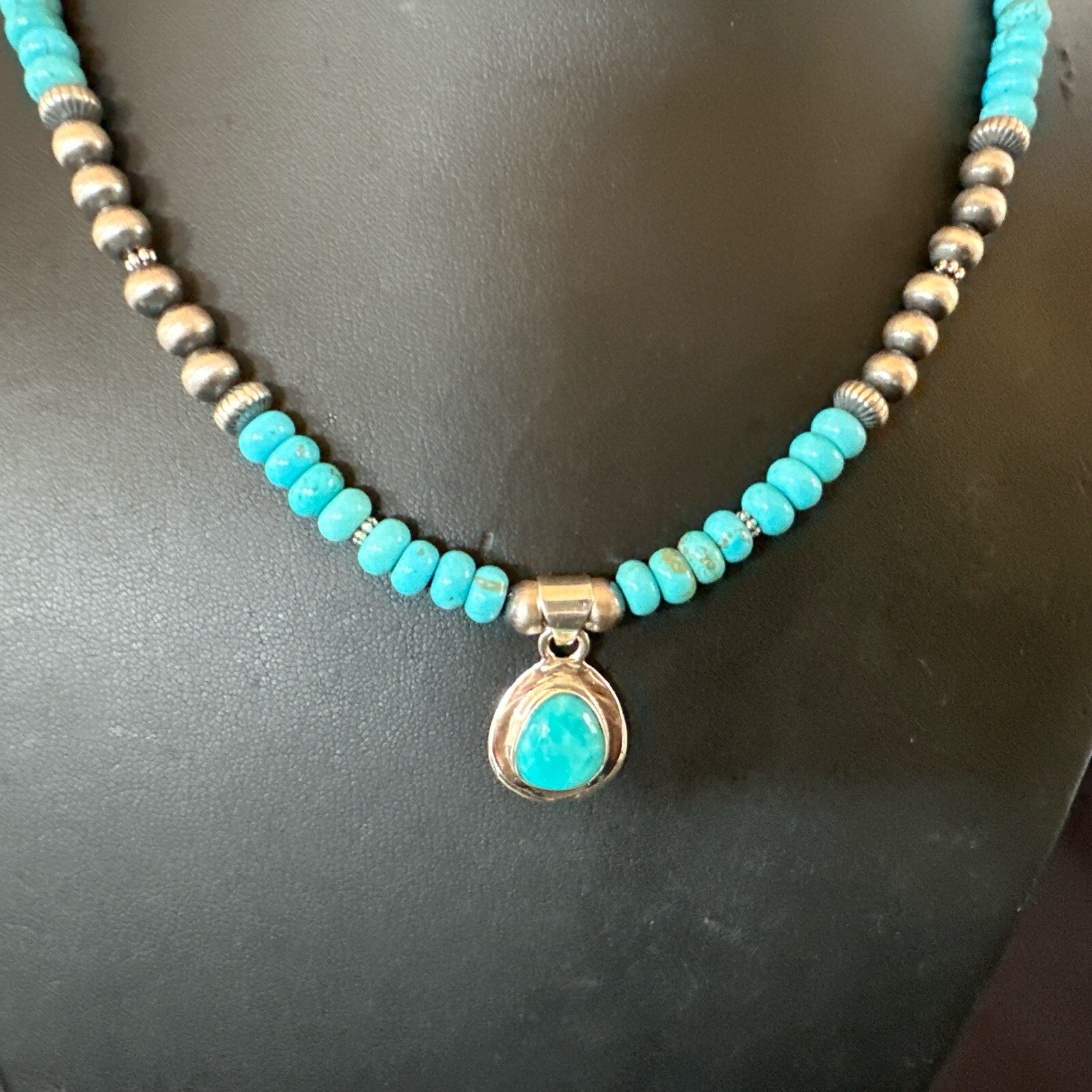 Mens Blue Kingman Turquoise Pendant Navajo Sterling Silver Necklace 21" 17904
