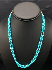 Blue Turquoise Faceted Bead 2 Strand Navajo Liquid Necklace | Sterling Silver | Authentic Native American Handmade | 04368