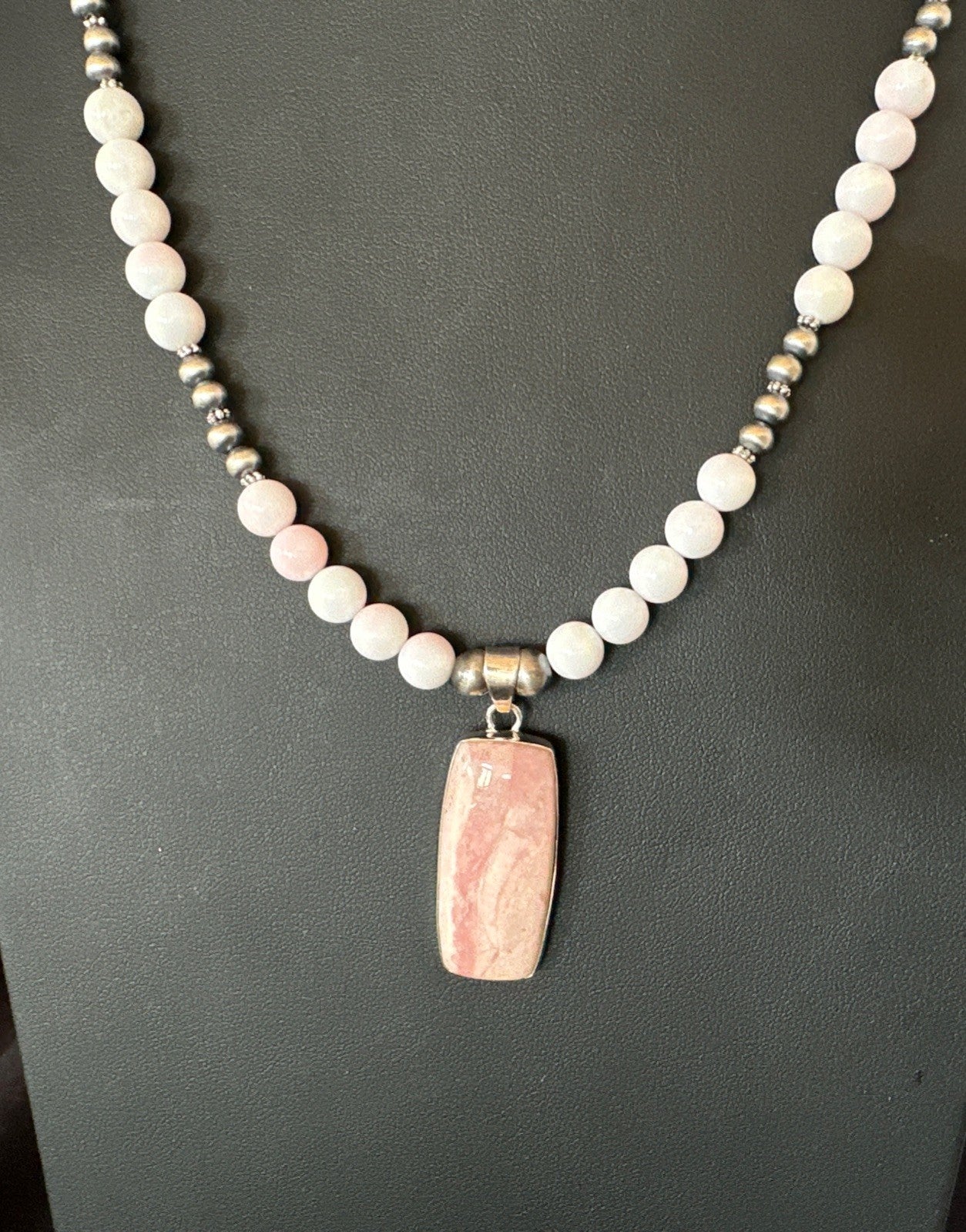 Southwestern Sterling Silver Pink Queen Conch Bead Necklace Pendant 20" 19584