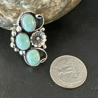 3 Besties Ring Green Turquoise Navajo Sterling Silver Cluster Size 7.5 19159