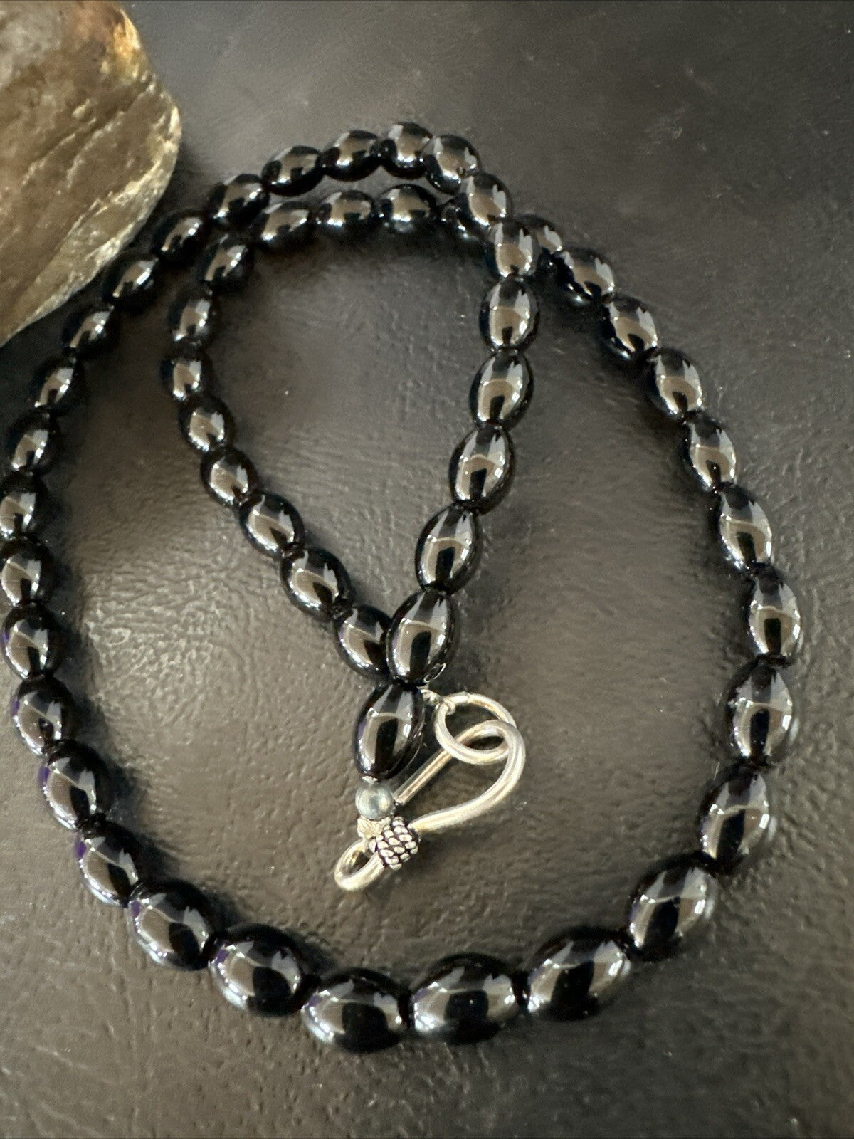 Mens Women Melon Beads Black Onyx Navajo Sterling Silver Necklace 18” 17921
