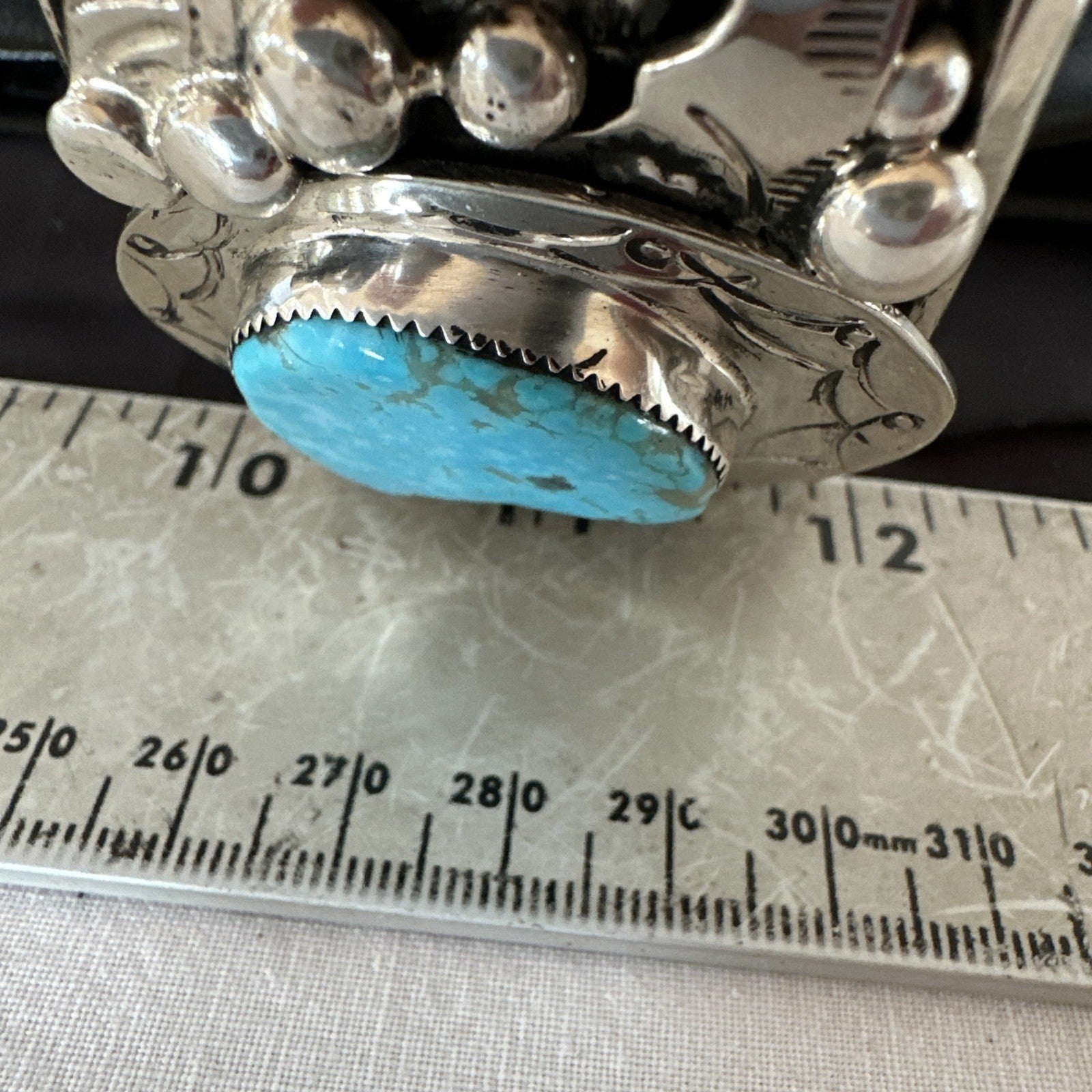 Blue Turquoise Navajo Sterling Silver Cuff Bracelet 12K Gold 19131