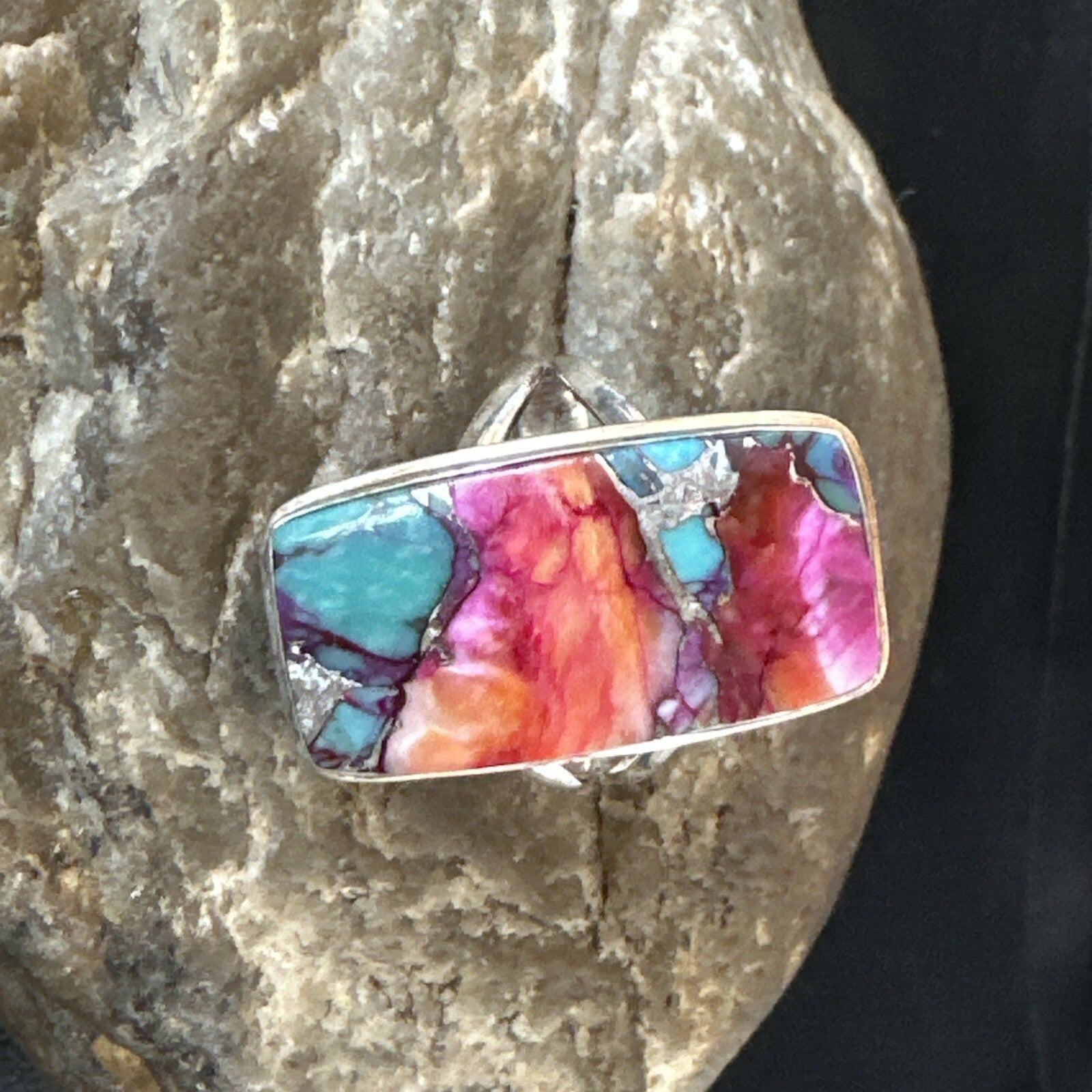 Blue Turquoise Spiny Oyster Navajo Sterling Silver Ring Size 9 18222