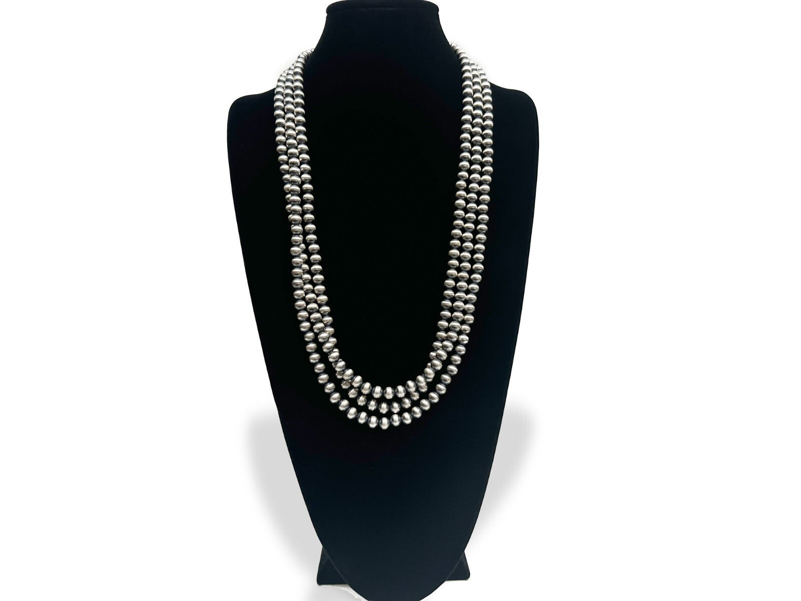 Native American 8mm Sterling Silver Navajo Pearls 70" Single Strand Necklace