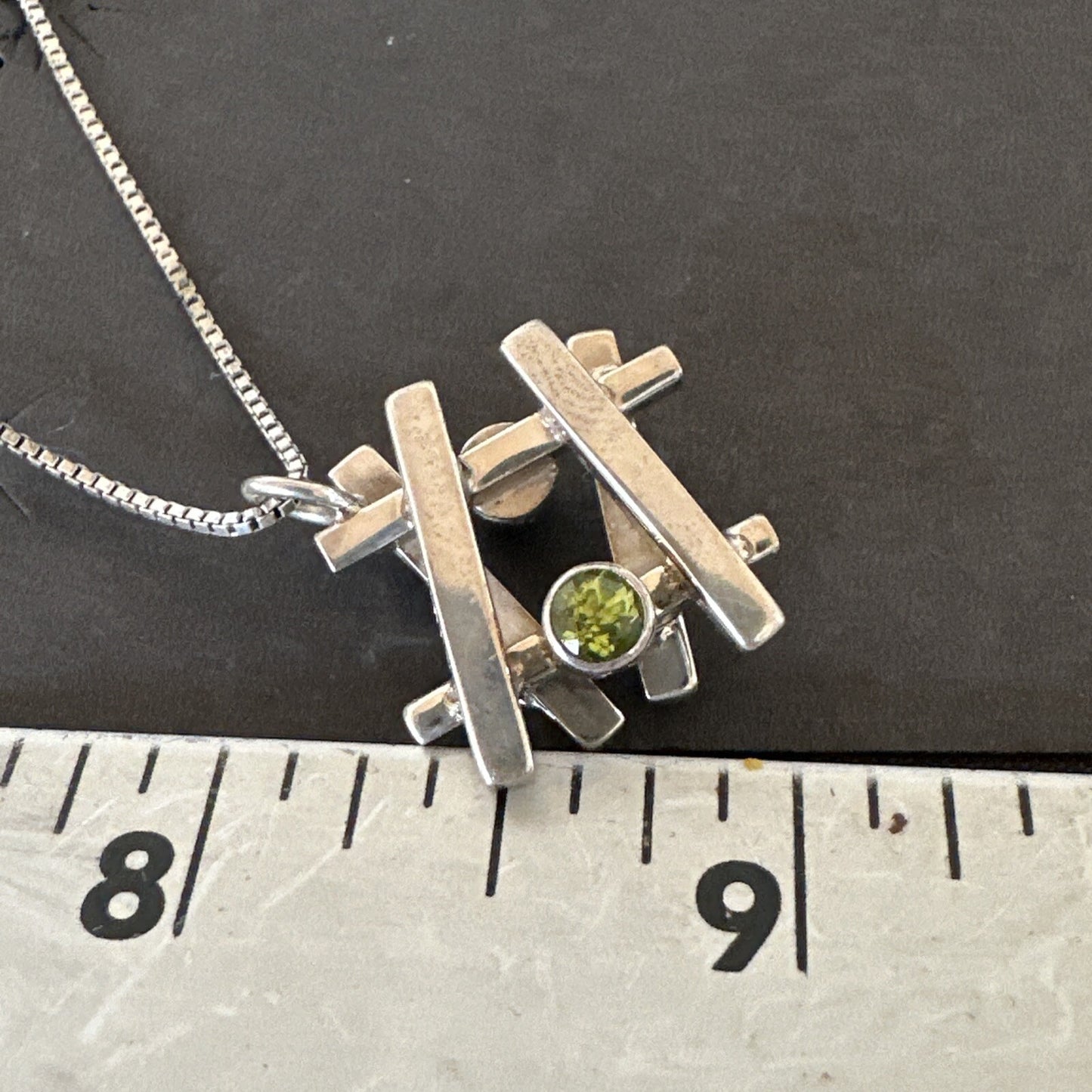 Double Sided Opal Green Peridot Faceted Sterling Silver  Pendant Necklace 17967