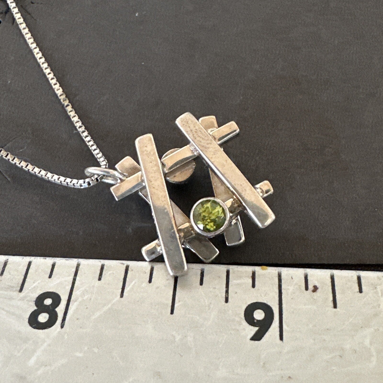 Double Sided Opal Green Peridot Faceted Sterling Silver  Pendant Necklace 17967