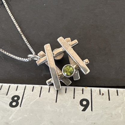 Double Sided Opal Green Peridot Faceted Sterling Silver  Pendant Necklace 17967