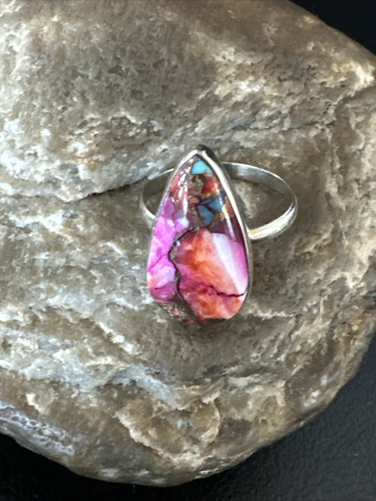 Blue Turquoise Purple Spiny Oyster Navajo Sterling Silver Ring Size 10 18201