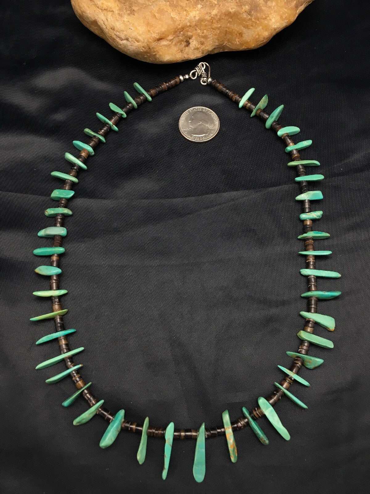 Native Green Turquoise & Bone Bead Navajo Sterling Silver Necklace 20" 03282
