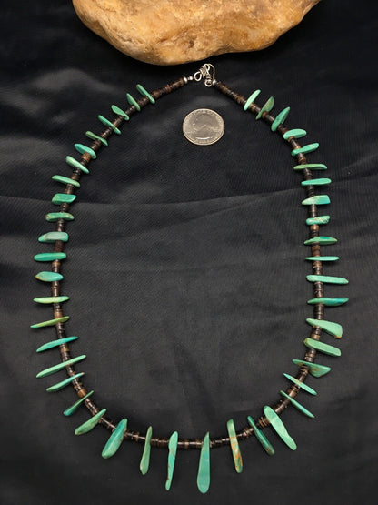 Native Green Turquoise & Bone Bead Navajo Sterling Silver Necklace 20" 03282