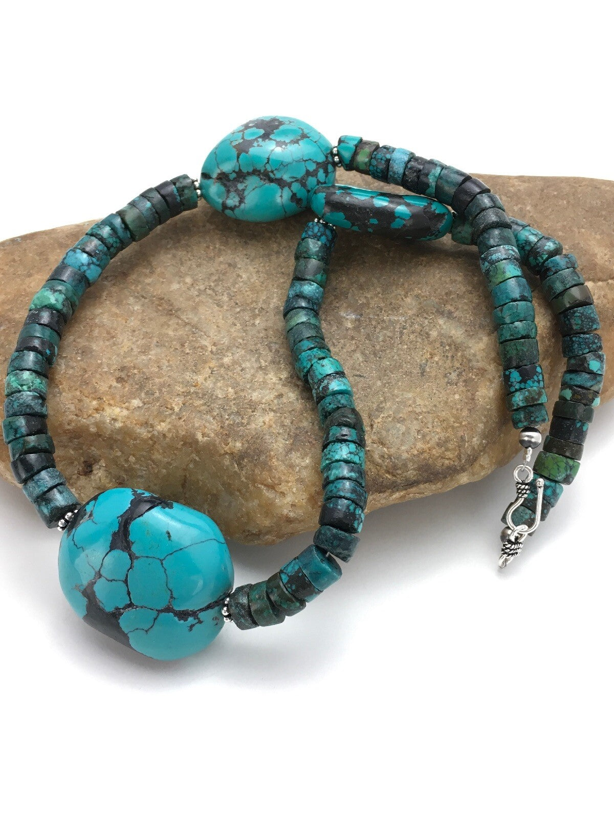 Turquoise Heishi Chunky Navajo Sterling Silver Necklace 20" 02959