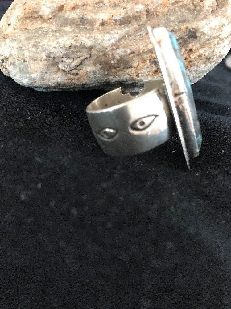 Native American Navajo Sterling Silver Handmade Blue Turquoise Ring Sz 8