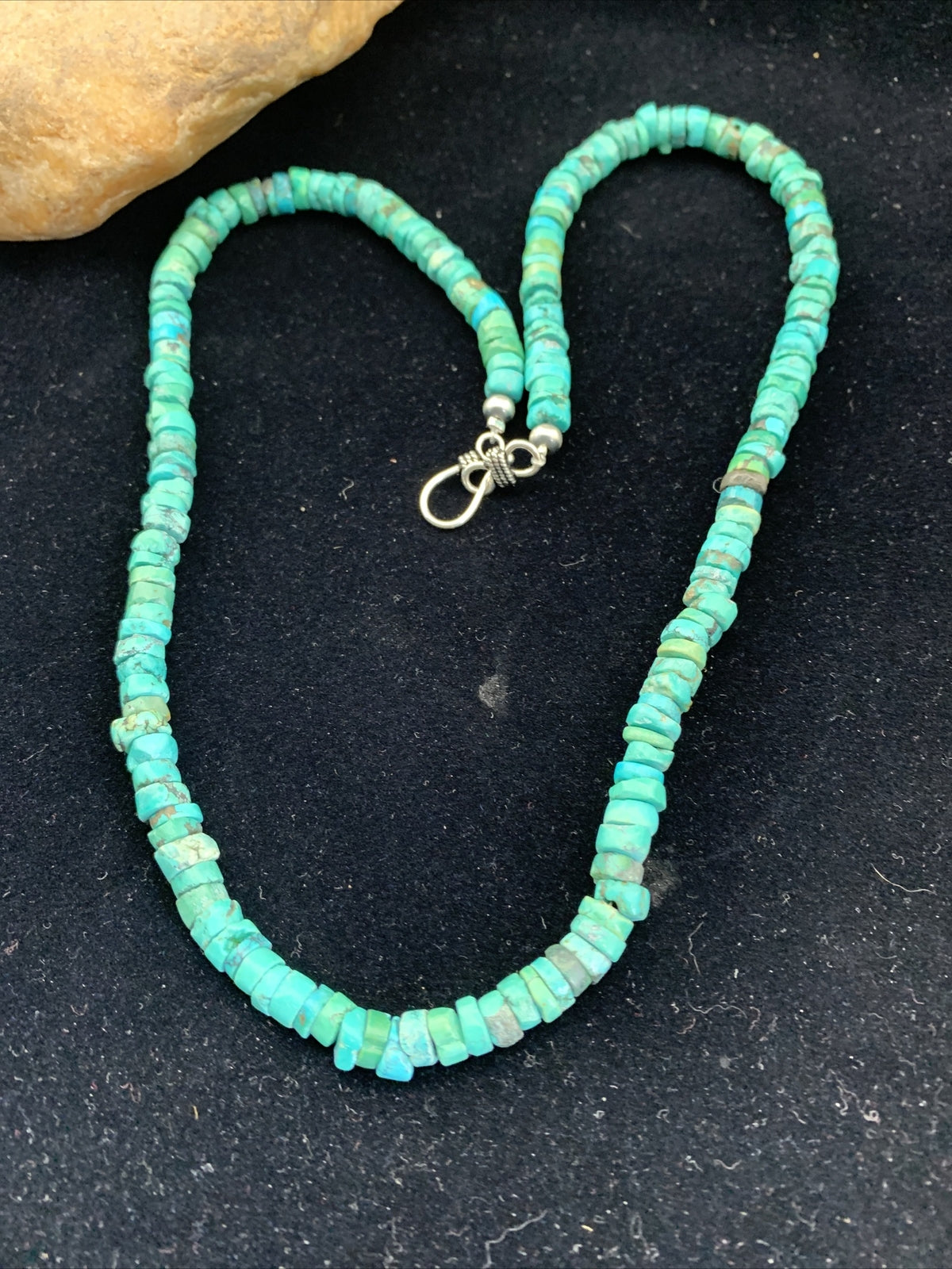Blue Turquoise 7mm Heishi Sterling Silver Bead Necklace 20" 1741