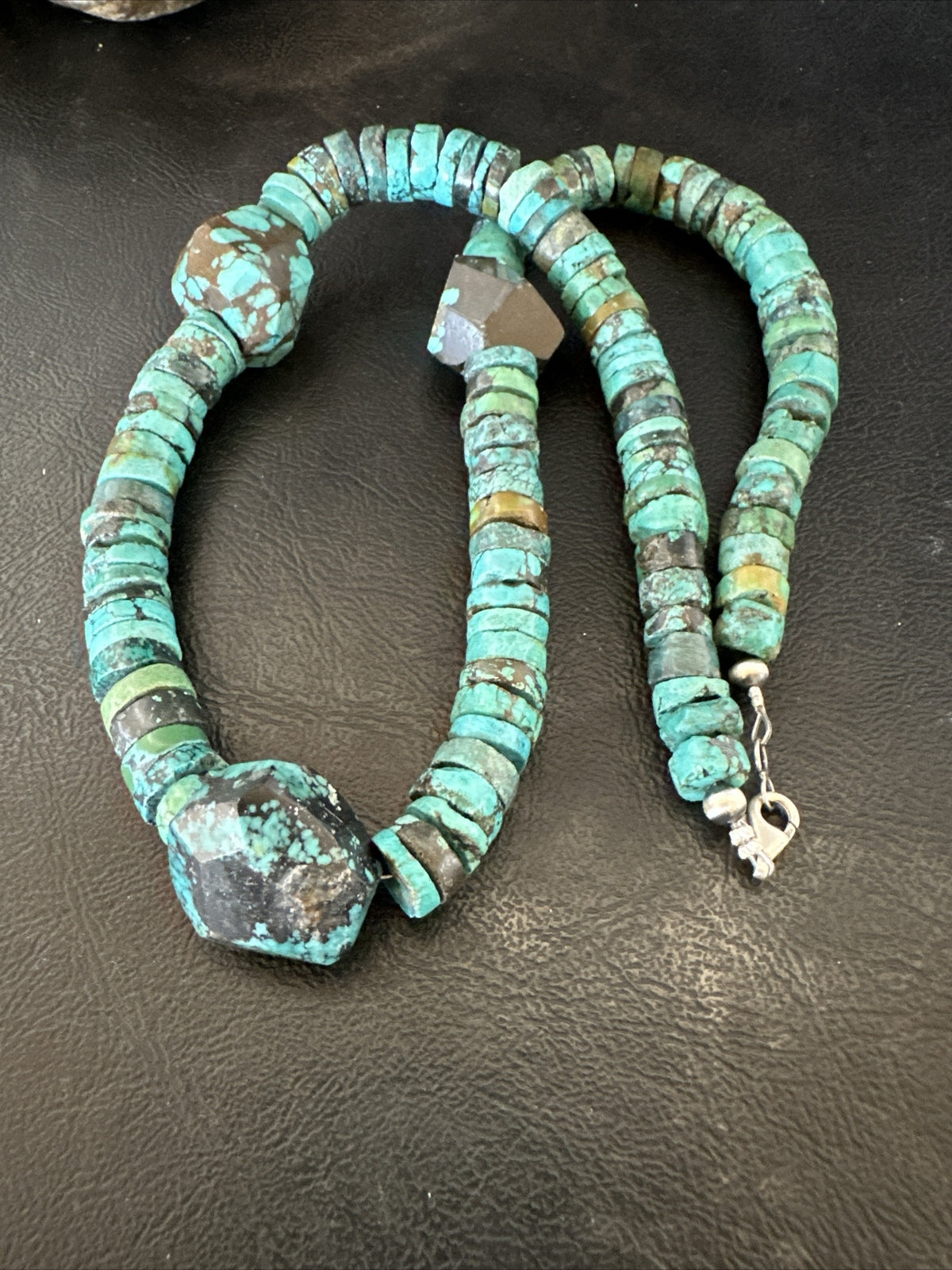 Native Turquoise Nugget Heishi Bead Navajo Sterling Silver Necklace 17745