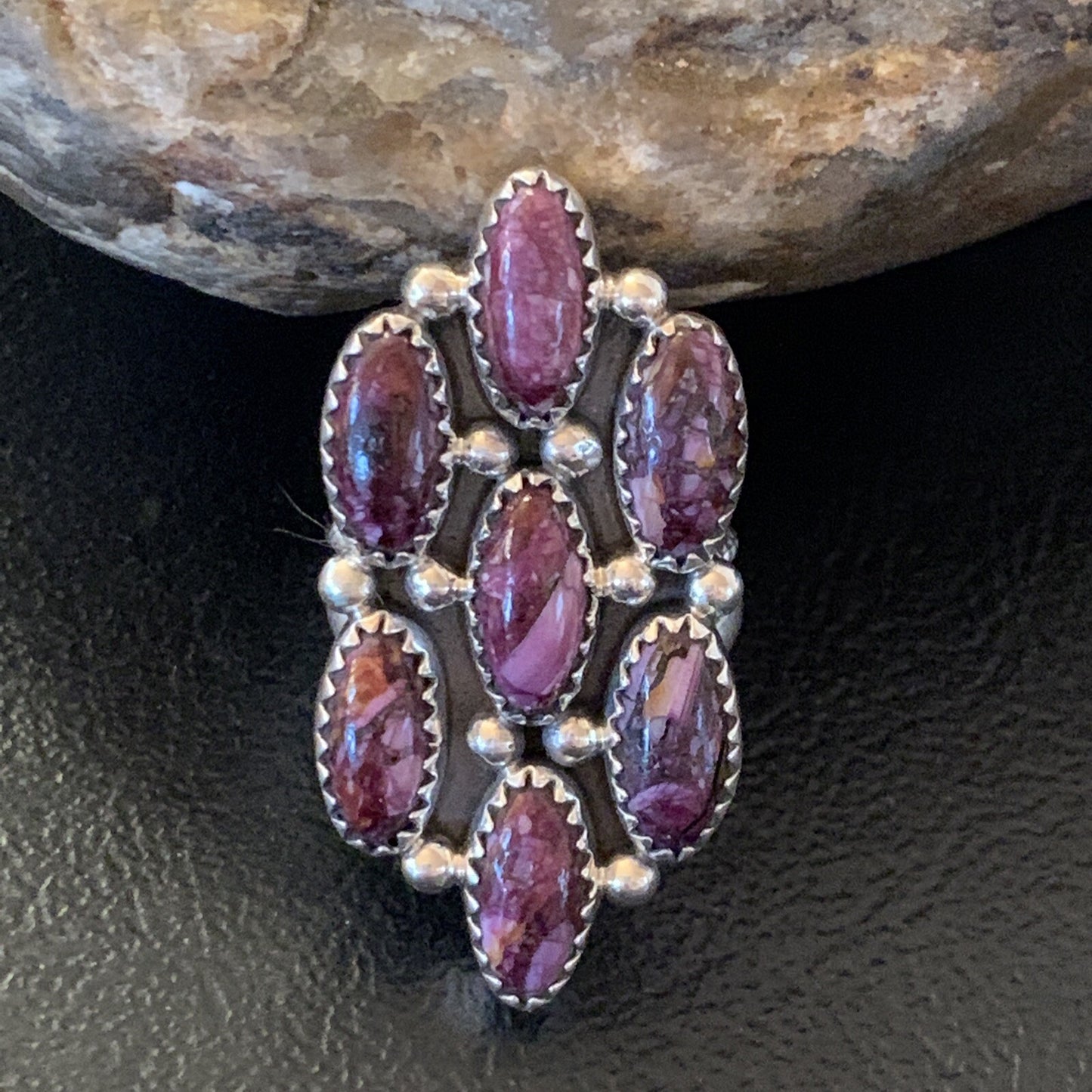 Womens Purple Spiny Oyster Navajo Sterling Silver Cluster Ring Size 6 11555
