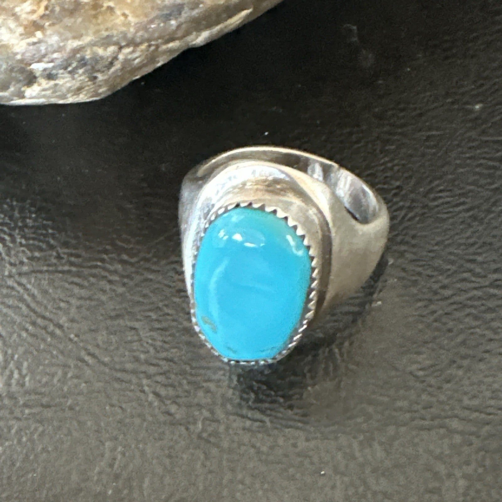 Blue Kingman Turquoise Navajo Sterling Silver Ring Size 10 19407