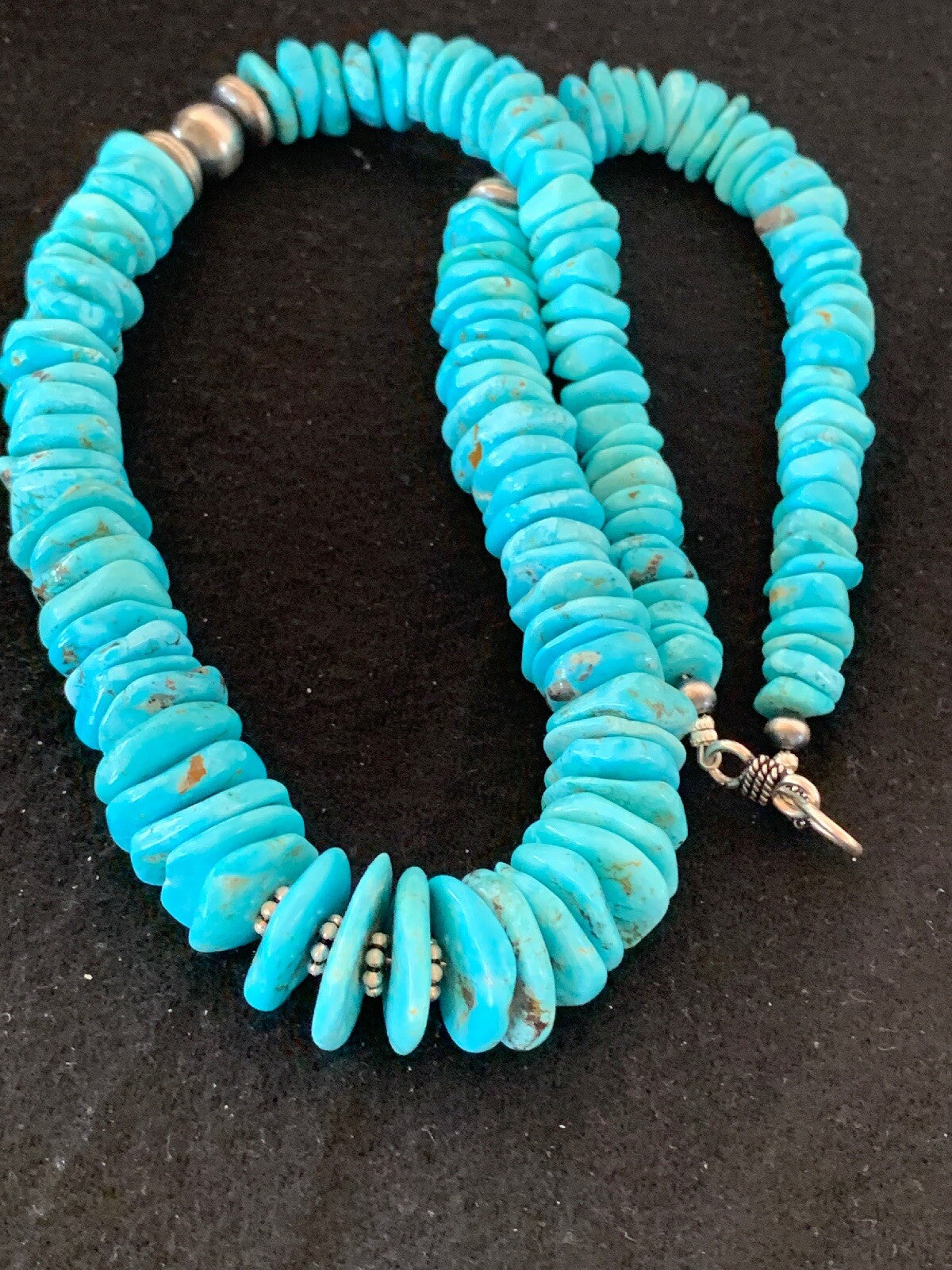 Turquoise Graduated Navajo Pearls Sterling Silver Native American Necklace 4209