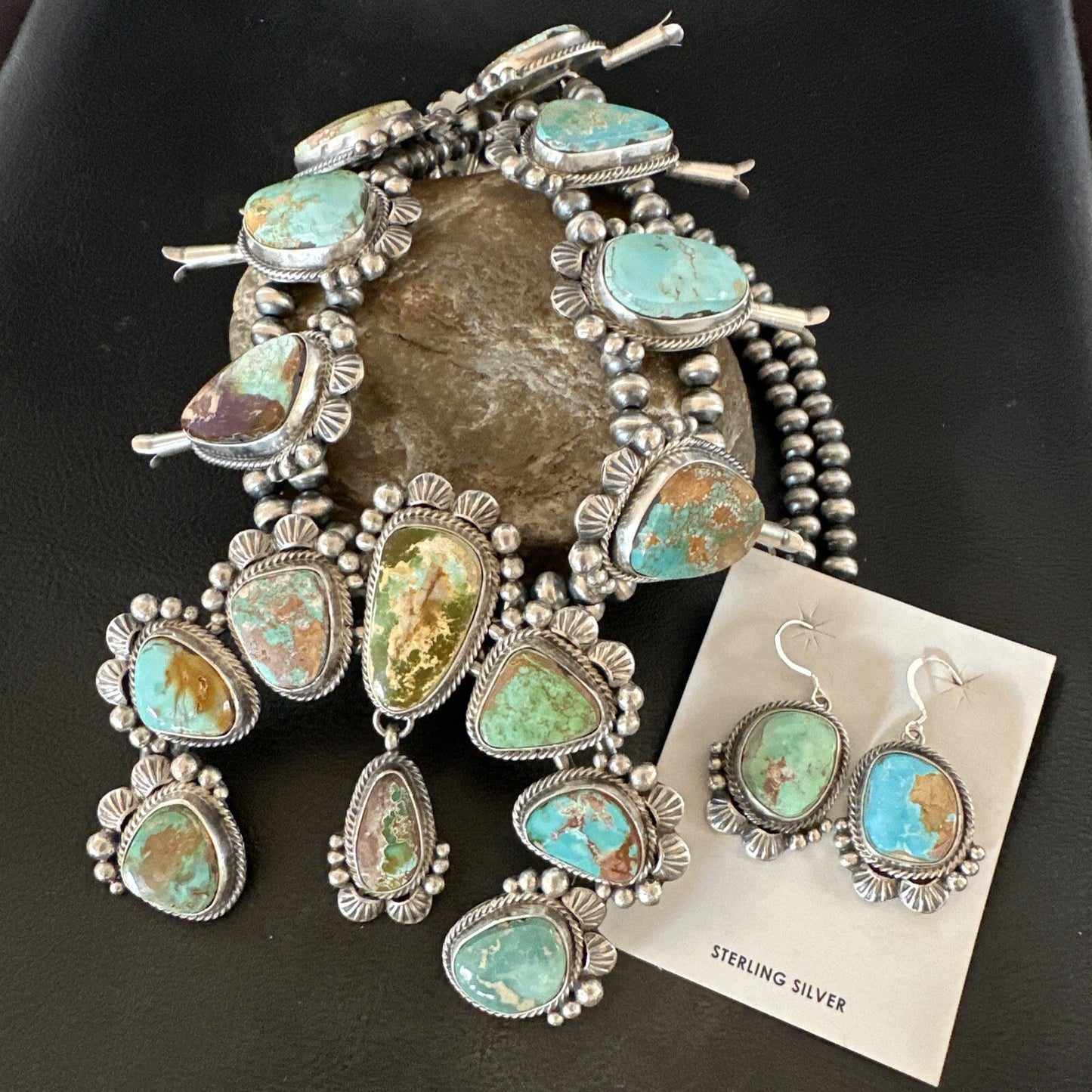 Royston Turquoise Navajo Squash Sterling Silver Naja Necklace Earrings 18229