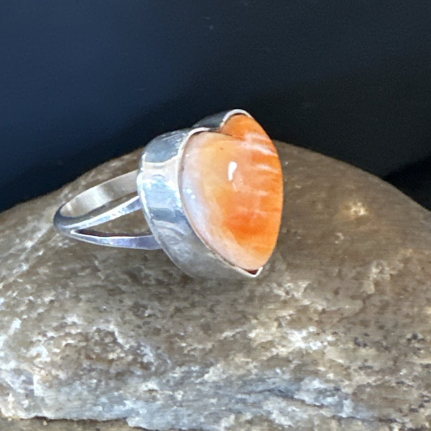 Orange Heart Ring Handmade Navajo Spiny Oyster Sterling Silver Sz 9 19330