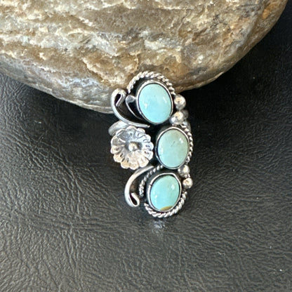 Yazzie Ring Blue Turquoise Navajo Sterling Silver Cluster Size 8.5 19225