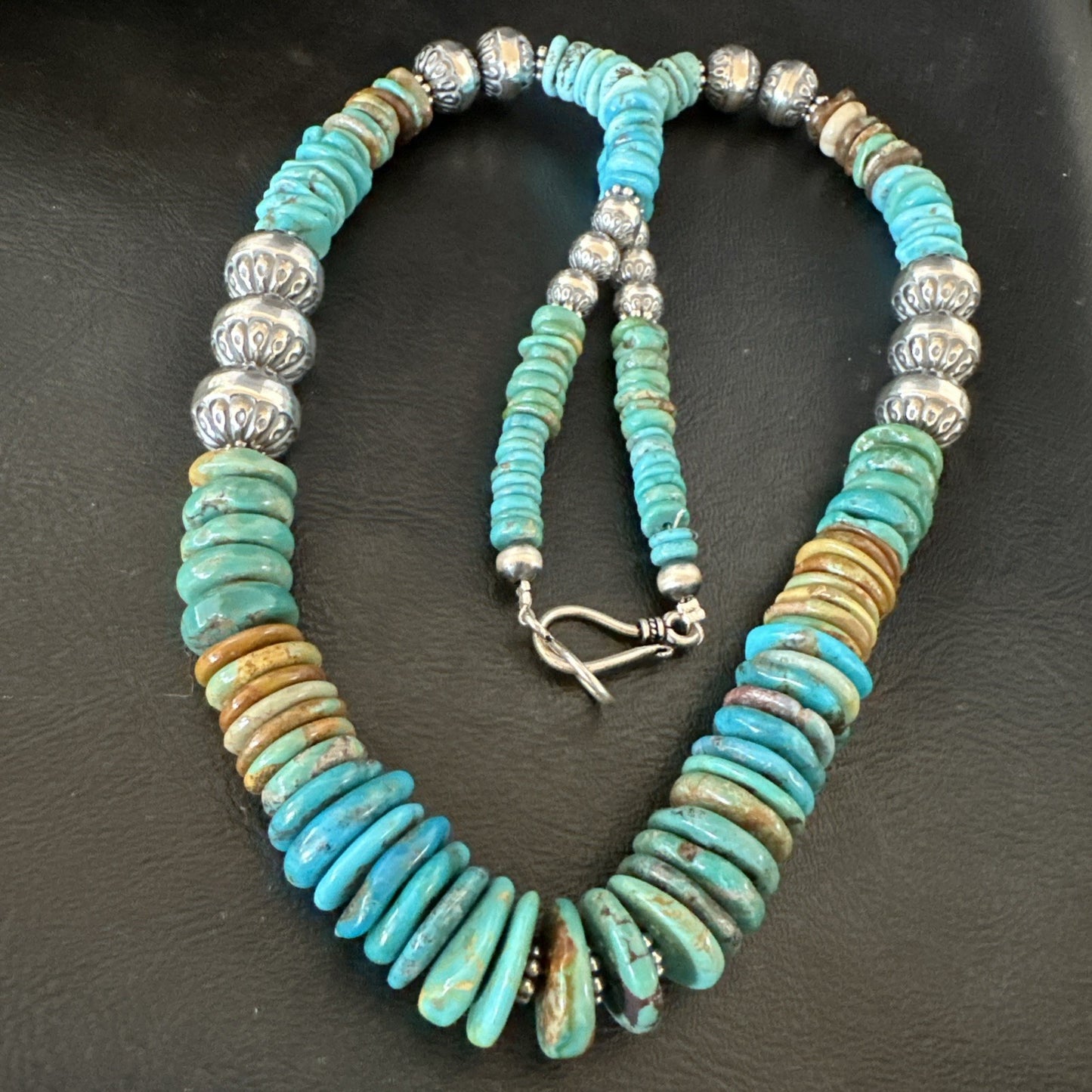 WoMens Blue Green Turquoise Navajo Sterling Silver Necklace 24” 19493