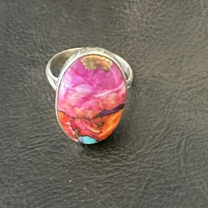 Blue Turquoise Spiny Oyster Southwestern Sterling Silver Ring Size 8 18483