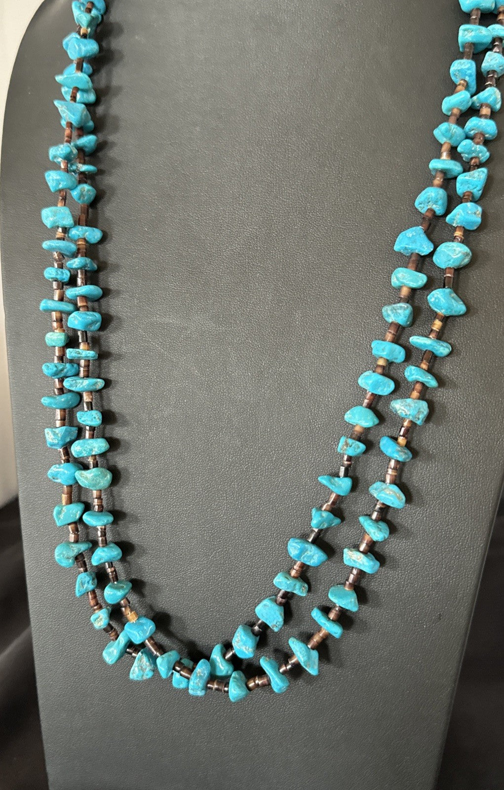 Santo Domingo Kingman Turquoise Heishi Sterling Silver Bead 30” Necklace 19553